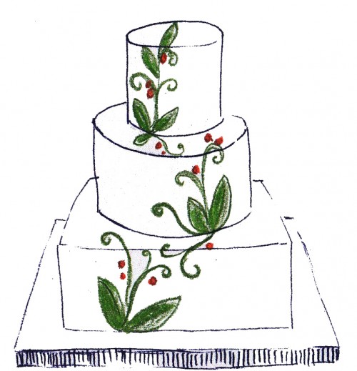 Lacy Leaf Wedding Cake Sketch by Whipped Bakeshop
