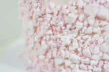 A look at the crushed meringue coating on the cake. Whipped Bakeshop cake for Smoochie Paper