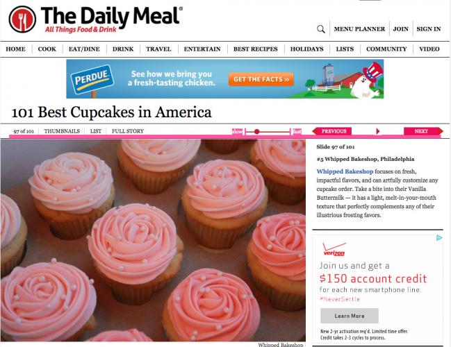 Whipped Bakeshop vanilla cupcakes named 5th best in America. 