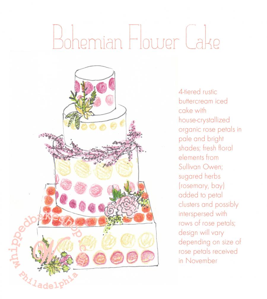Candied Rose Wedding Cake Sketch by Whipped Bakeshop